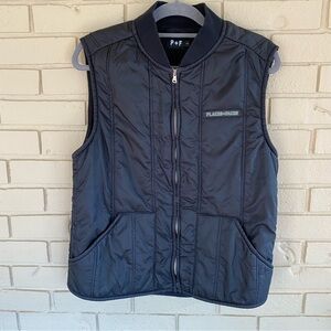 Places + Faces Puffer Vest Jacket Black Waffled Cotton Lining Embroidered Small